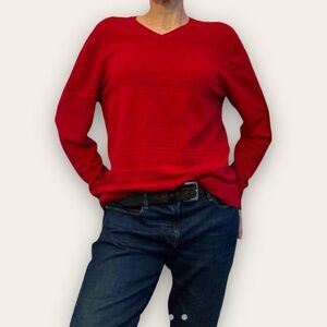 Vintage Men’s Red V-neck Sweater Lightweight Large